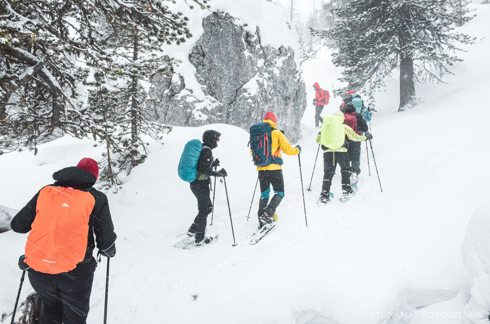 Schneeschuhwanderer im Wald
